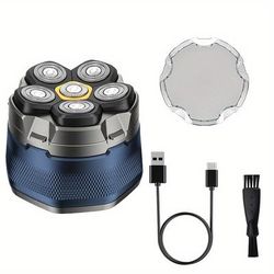 TEMU 6d Men's Electric Bald Head Clipper With Led Display - Cordless, Rechargeable, 6 Floating Blades For Smooth Shaving, Short Hair & Travel, Great Gift For Him, Rotating, Family Use, Men's Gift