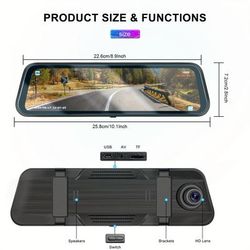 "TEMU Podofo 9.66" , 1080p Touchscreen Rear View Mirror Front And Rear View Dual Cameras, Loop Recording, Parking Assistance, 24h Parking Monitor, Hd Backup Camera"