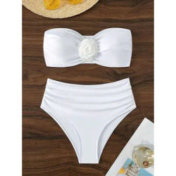 XS-L-Bikini à fleurs 3D pour femme, maillot de bain deux pièces, taille haute