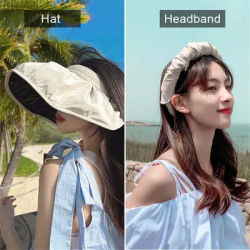 Chapeau pare-soleil d'été pour femmes, protection UV, utilisation pour les touristes, cerceau de cheveux, chapeaux de soleil pour femmes, plage en plein air, doux, pliable, casquettes à large bord,