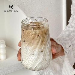 TEMU Large Capacity With Pattern - Transparent, High-quality Cold Drink Cup - Heat-resistant, Reusable For Home And Office Use, Office Drinkware | Glacial Design | Durable Glass, Coffee Mug