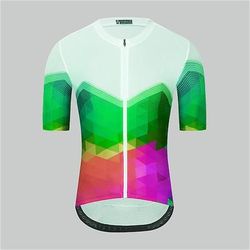 Per uomo Maglia da Ciclismo A righe Geometria Manica Corta Bicicletta Top con 3 tasche posteriori Mountain Bike MTB Ciclismo su strada Asciugatura Rapida Strisce Riflettenti Tasca Posteriore