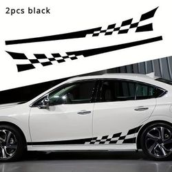 TEMU Glossy Checkered Flag Racing Decals - Self-adhesive, Single-use Vinyl Stripes For Cars & Trucks - Black & , Side Doors, Body, Plastic, Glass, Metal Surfaces - Left Side Placement