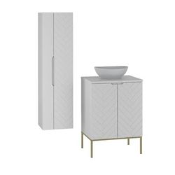 Set di mobili da bagno con lavabo effetto legno bianco 60cm