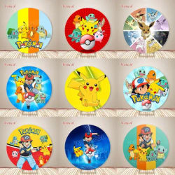 Pokemon Birthday Round Backdrop Pokemon Baby Shower Backdrop Ash Ketchum Pikachu Circle Cover Party Decor Photography Prop