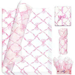 10 Sheets 20x14inch Pink Bow Tissue Paper, Cute Gift Wrapping Tissue Paper For Birthday Wedding Holiday Christmas Party Decor
