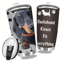 TEMU 1pc Dachshund Fix 20oz With Lid And Straw, 304 Stainless Steel Vacuum Insulated Travel Mug, Office Home Picnic Drinkware, Valentine's Day Gift Idea