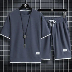 2024 Summer New Comfortable Sports Set Men's Running and Fitness Set Short sleeved Quick Drying Two Piece Set Large Set