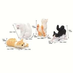 TEMU 4pcs 1:12 Scale Realistic Cat Figurines, Hand Painted Decor, Dollhouse Accessories, Cat Cake Toppers