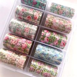 TEMU Nail Art Decals, 10 Different Patterns Per Box, Holiday Patterns Art Foil Transfer Sticker Set Laser Rose Pattern Nail Polish Foil Adhesive Decals For Women Diy Nail Art Decoration