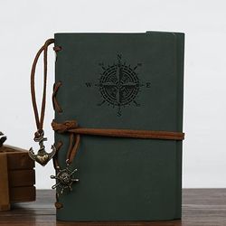 TEMU A Vintage Leather Notebook With A - Features An Antique Pirate-themed Maritime Compass Design, Hardbound Writing Journal With A Metal Clasp And Spiral Binding.