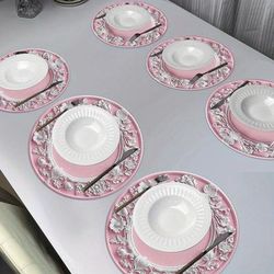TEMU 6pcs. Pink Floral,. 15inches Placemats, Round Table Mats For Home Decor Non-slip Washable Mats For Daily Banquet Party Dining Table Decoration