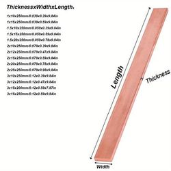 TEMU 1pc Coppers Flat Metal Plate Coppers Flat Bar Thickness 1/1.5/2/3mm Length 250mm Coppers Bus Bar