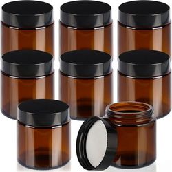 TEMU 8pcs Amber Glass Jars With Black Lids, 120ml - Thick, Durable Storage Containers For Cosmetics, Spices, & Samples - Dishwasher Safe, Odorless, Flip- Protection