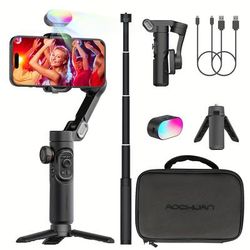 TEMU Aochuan 3-axis Gimbal With Face Body For Live Streaming Travel Filming Handheld Extendable Selfie Stick And Anti-shake Video