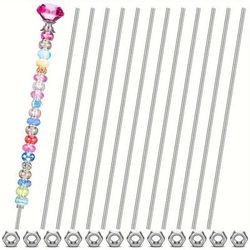 TEMU 12pcs M4 Stainless Steel Threaded Rods With Hex Nuts, 8/32 Inch - Polished Finish, For Beading & Garden Stakes