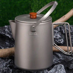 Camping Titanium Kettle 1500ml Retro Grandma Tea Coffee Pot Handle Folding Kettle