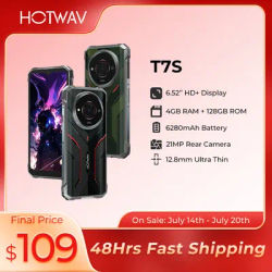 [World Premiere] HOTWAV T7S Ultra Thin Rugged Smartphone 6.52'' HD+ 4GB RAM 128GB ROM MobilePhone 6280mAh Battery 21MP Cellphone