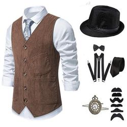 Anni 1920 Ispirato al vintage Il grande Gatsby Costume da festa Mascherata Set di accessori Senza maniche Senza colletto Costume Per uomo Halloween Festa Sera Casual Quotidiano Adulti Gilet Cappello