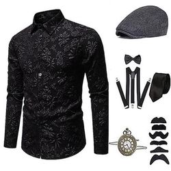 Anni 1920 Ispirato al vintage Il grande Gatsby Costume da festa Set di accessori Collo ripiegato Costume Per uomo Halloween Festa Sera Casual Quotidiano Adulti Blusa Cappello