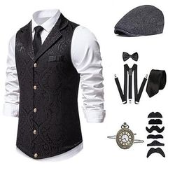 Anni 1920 Ispirato al vintage Il grande Gatsby Costume da festa Mascherata Set di accessori Senza maniche Stampa Collo ripiegato Costume Per uomo Halloween Festa Sera Casual Quotidiano Adulti Gilet