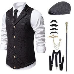 Anni 1920 Ispirato al vintage Il grande Gatsby Costume da festa Mascherata Set di accessori Senza maniche Stampa Collo ripiegato Costume Per uomo Halloween Festa Sera Casual Quotidiano Adulti Gilet