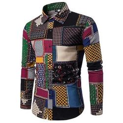 Retrò Vintage Anni '70 Camicia Hippie Patchwork Etnico Costume Per uomo Feste Abbigliamento quotidiano Parata dell'Orgoglio Adulti Camicia
