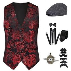 Anni 1920 Ispirato al vintage Il grande Gatsby Costume da festa Set di accessori Senza maniche Stampa Senza colletto Costume Per uomo Halloween Festa Sera Casual Quotidiano Adulti Gilet Cappello