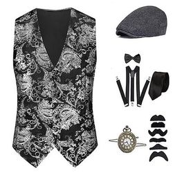Anni 1920 Ispirato al vintage Il grande Gatsby Costume da festa Set di accessori Senza maniche Stampa Senza colletto Costume Per uomo Halloween Festa Sera Casual Quotidiano Adulti Gilet Cappello