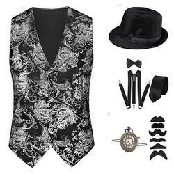 Anni 1920 Ispirato al vintage Il grande Gatsby Costume da festa Set di accessori Senza maniche Stampa Senza colletto Costume Per uomo Halloween Festa Sera Casual Quotidiano Adulti Gilet Cappello