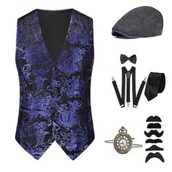 Anni 1920 Ispirato al vintage Il grande Gatsby Costume da festa Set di accessori Senza maniche Stampa Senza colletto Costume Per uomo Halloween Festa Sera Casual Quotidiano Adulti Gilet Cappello