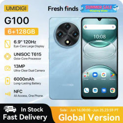 UMIDIGI G100 Smartphone Android 14 NFC 6.9" 120Hz 128GB 50MP Triple Camera 6000mAh Battery 20W Charging Dual SIM