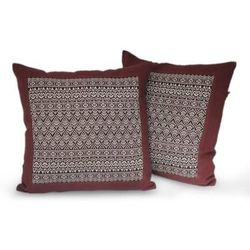 Cotton cushion covers, 'Brown Lotus' (pair)
