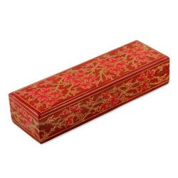 Chinar Pride in Red,'Decorative Papier Mache Box with Leaf Motif'