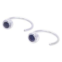Back to Front,'Petite Thai Sterling Silver Half Hoop Earrings with Sapphire'