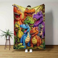 TEMU Cozy Cartoon Dinosaur Throw Blanket - Soft, Warm, And Lightweight For Couch, Bed, Office, And Travel - Versatile Gift