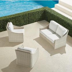 Ashby 3-pc. Loveseat Set in Shell Wicker - Standard, Rain Seaglass - Frontgate