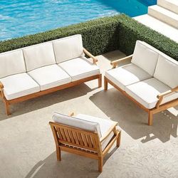 Cassara 3-pc. Sofa Set in Natural Teak - Standard, Luna Leopard Charcoal - Frontgate