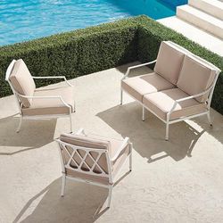 Grayson 3-pc. Loveseat Set in White Aluminum - Quick Dry, Gingko - Frontgate