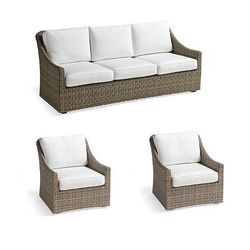Ashby 3-pc. Sofa Set with Two Lounge Chairs in Putty Wicker - Quick Dry, Seaglass - Frontgate