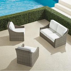 Ashby 3-pc. Loveseat Swivel Set In Putty Wicker - Quick Dry, Sailcloth Indigo - Frontgate