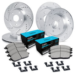 R1 Concepts Brake Disc & Pad Kit eLINE Silver Rotors with Ceramic Pads Series, Front Rear, 1 Year Limited Warranty WGWH2-47028