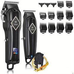 TEMU Hair Clippers For Men, Cordless Clippers And Trimmer Set With Led Display, 1200mah Lithium Battery Usb Charge, Barber Cape Included, Professional Grooming Kit