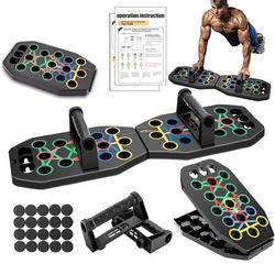 TEMU 28-hole Multifunctional Push-up Board For Men – Portable Chest & Abdominal Muscle Trainer, Black Pp Material With Colorful Grip Handles, Home Workout Equipment For Training, Gym Accessories