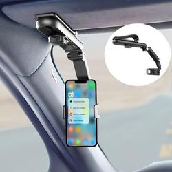 TEMU Car Sun Visor Mobile Phone Holder, 360 Degree Rotation, Abs Material, Car Mobile Phone Holder