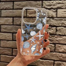 TEMU Blue Shells Ocean Coastal Cowgirl Clear Phone Case For Iphone 16 11 15 14 Pro Max Xr Plus Case Aesthetic Transparent Phone Cover Cute Birthday Christmas Gifts For Women Mom Graduation Gifts