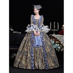 Vintage Rococò Rinascimento Maxi Vestito Normale A sbuffo Principessa regina Elisabetta Pieghettato Con Volant Principessa Collo quadrato Costume Per donna Halloween Carnevale Mascherata Feste