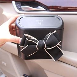 TEMU 1pc Stylish Pink Bow Car Trash Can - Compact Hanging Storage Bin For Vehicle Organization, With Decorative Ribbon, Keeping Your Car , Car Trash Organizer | Stylish Trash Bin | Plastic Bin