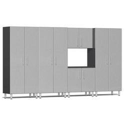Ulti-MATE Garage Cabinets 5-Piece Set With 3 Tall Cabinets, Extra-Wide Base/Wall Cabinets, Stardust Silver
