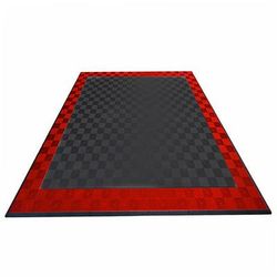 Swisstrax Double Car Garage Floor Mat In Ribtrax Pro Tiles (Border - Black, Red)